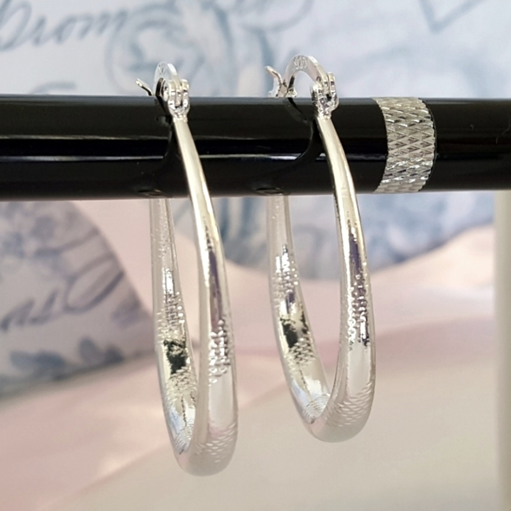 925 SS Oval Hoop Earrings